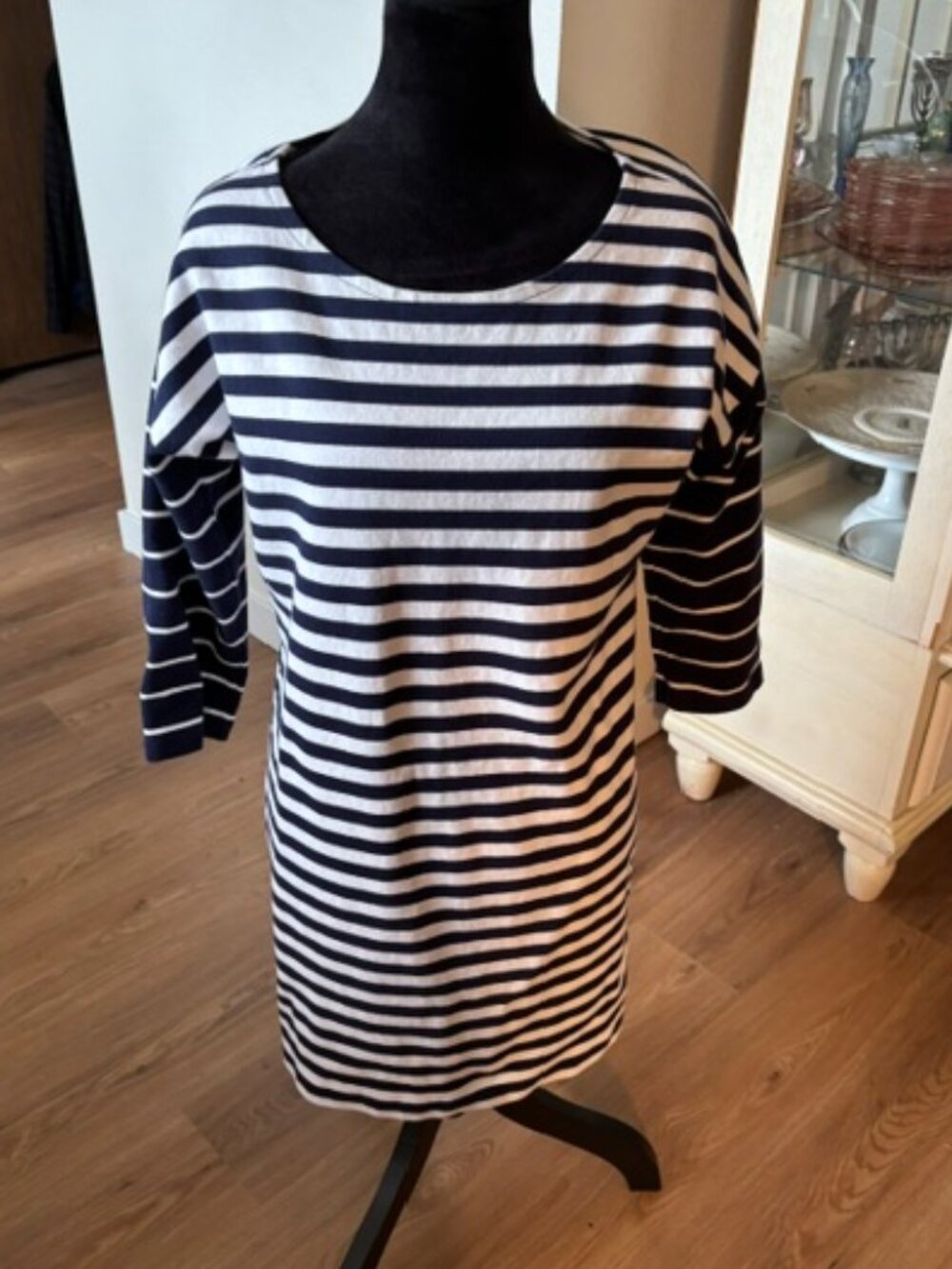 J Crew Navy Blue Nautical Striped Ponte Knit Dress EUC S/M